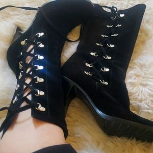 Marc Jacobs black calf length lace detail boots size 8